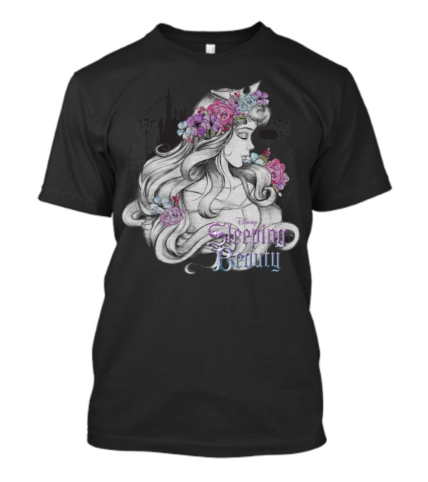 Disney Sleeping Beauty Floral Sketched Portrait With Flowers T-Shirt