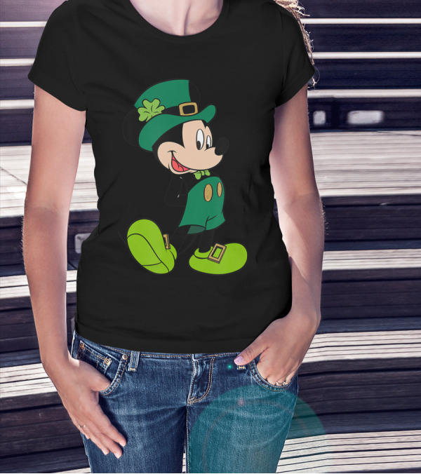 Disney St Patricks Day Leprechaun Mickey Mouse In Green Hat And Shoes T-Shirt