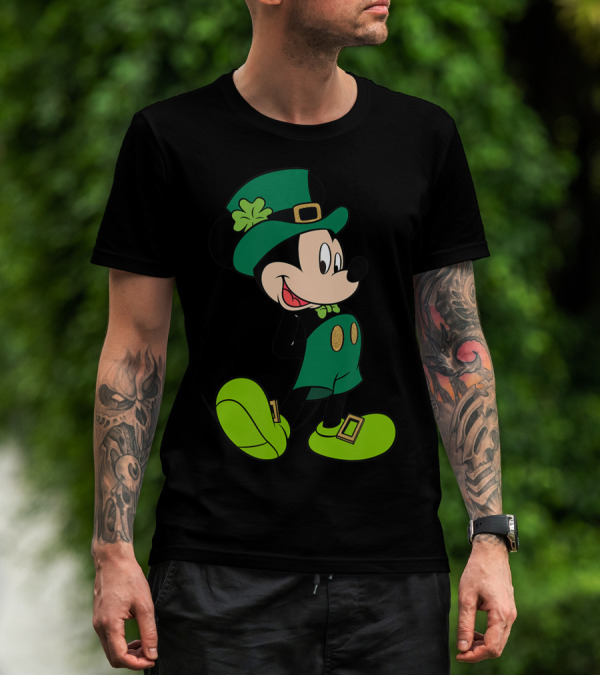 Disney St Patricks Day Leprechaun Mickey Mouse In Green Hat And Shoes T-Shirt