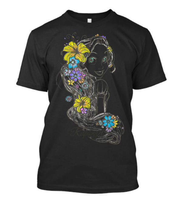 Disney Tangled Rapunzel Floral Sketch Colorful Hair T-Shirt