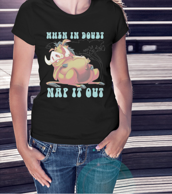 Disney The Lion King Pumbaa When In Doubt Nap It Out Relaxing Under Tree T-Shirt