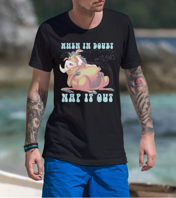 Disney The Lion King Pumbaa When In Doubt Nap It Out Relaxing Under Tree T-Shirt