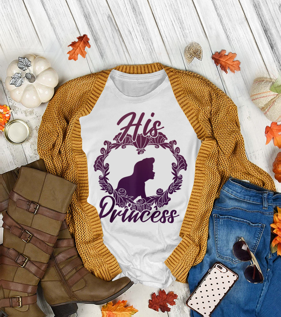 Disney The Little Mermaid Ariel His Princess Silhouette Floral Frame T-Shirt