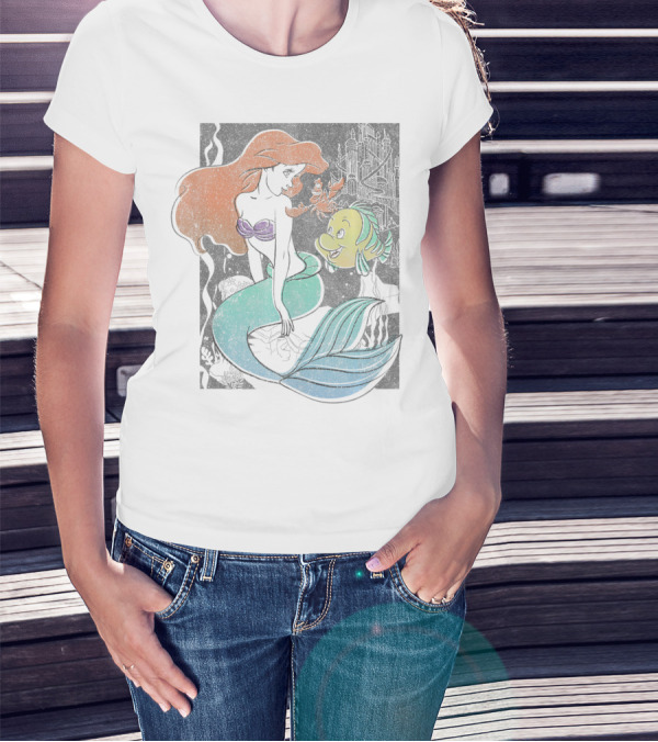 Disney The Little Mermaid Ariel With Sebastian And Flounder Colorful T-Shirt