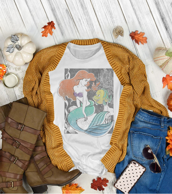 Disney The Little Mermaid Ariel With Sebastian And Flounder Colorful T-Shirt