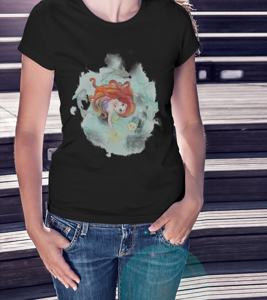 Disney The Little Mermaid Ariel Watercolor Swim With Undersea Friends T-Shirt