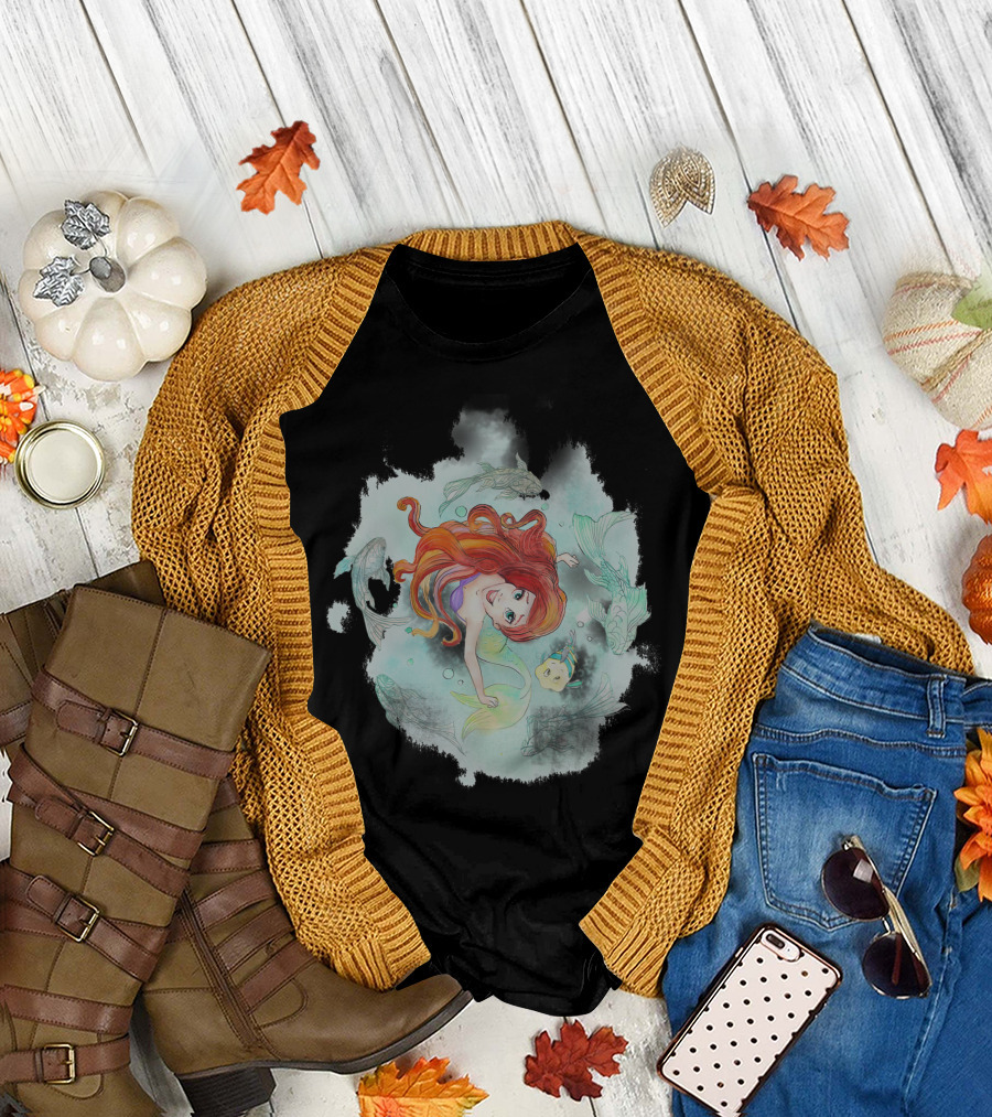 Disney The Little Mermaid Ariel Watercolor Swim With Undersea Friends T-Shirt