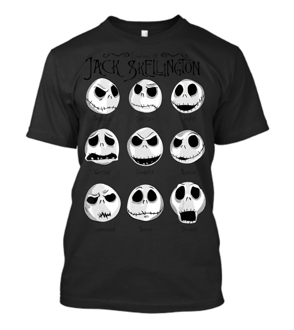 Disney The Nightmare Before Christmas Emotions Of Jack Skellington Faces Worried Vengeful Angry Shocked T-Shirt