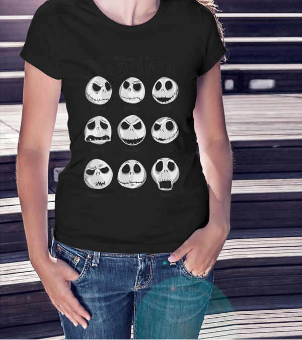 Disney The Nightmare Before Christmas Emotions Of Jack Skellington Faces Worried Vengeful Angry Shocked T-Shirt