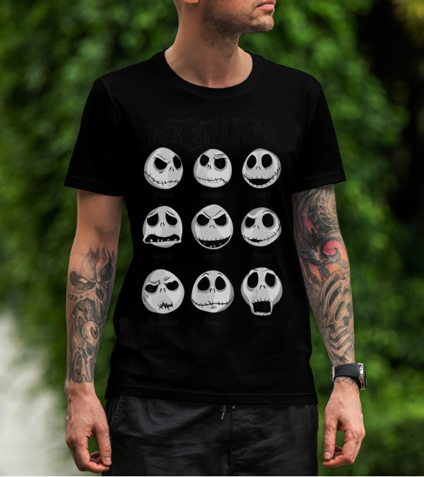 Disney The Nightmare Before Christmas Emotions Of Jack Skellington Faces Worried Vengeful Angry Shocked T-Shirt