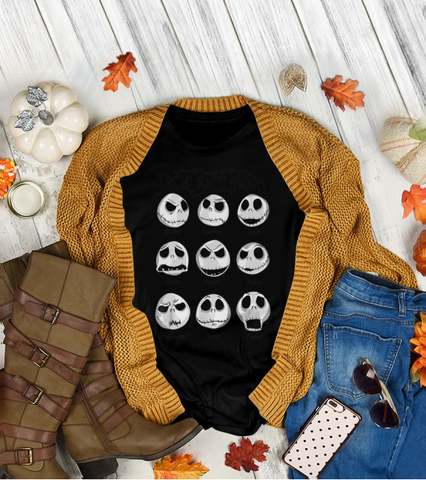 Disney The Nightmare Before Christmas Emotions Of Jack Skellington Faces Worried Vengeful Angry Shocked T-Shirt