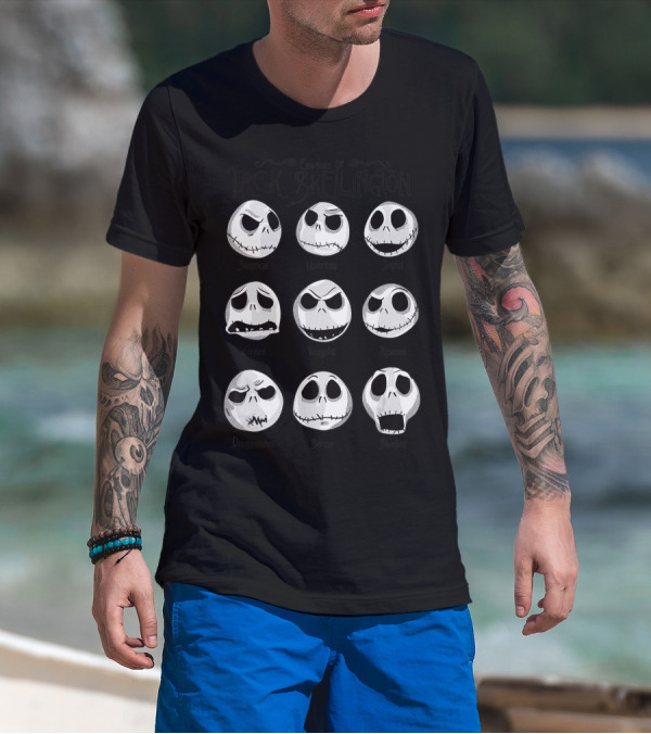 Disney The Nightmare Before Christmas Emotions Of Jack Skellington Faces Worried Vengeful Angry Shocked T-Shirt