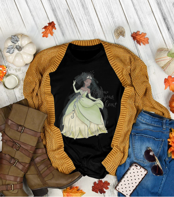 Disney The Princess And The Frog Tiana Follow Your Heart Elegant Green Dress T-Shirt