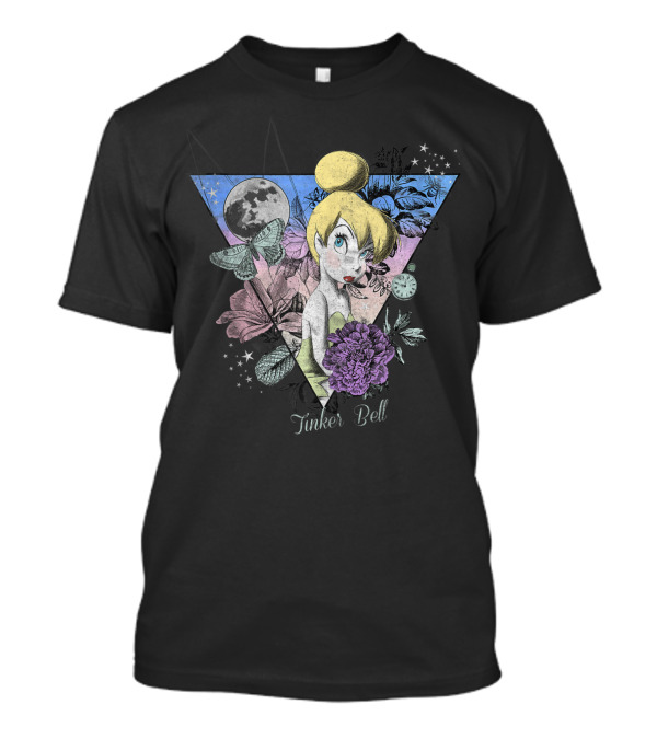 Disney Tinker Bell Moon Flowers Butterfly Wilderness Collage T-Shirt