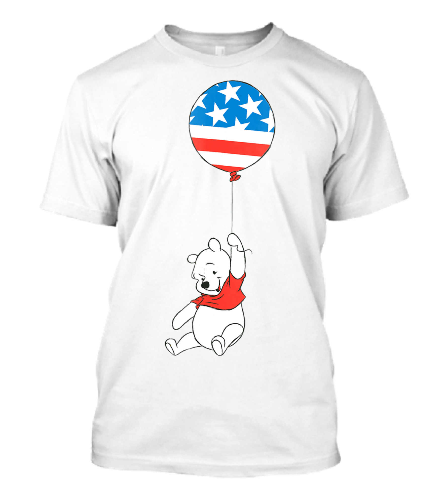 Disney USA Stars And Stripes Balloon Winnie The Pooh Bear 7Q T-Shirt