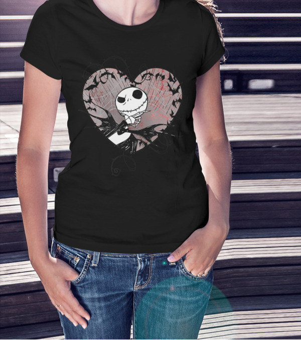 Disney Valentine's Jack Skellington Heart With Bats T-Shirt