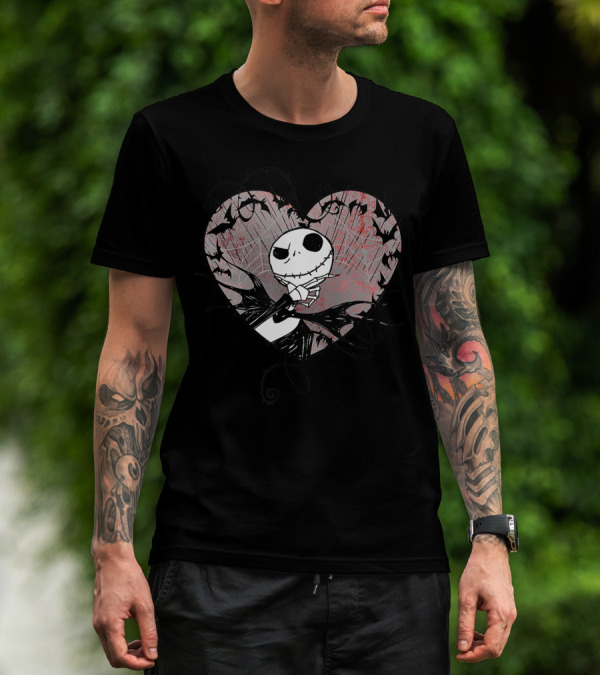 Disney Valentine's Jack Skellington Heart With Bats T-Shirt