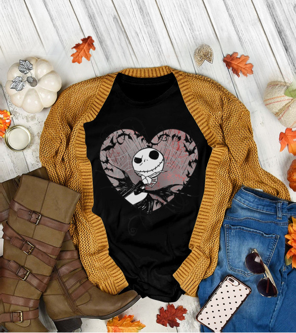 Disney Valentine's Jack Skellington Heart With Bats T-Shirt