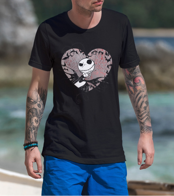 Disney Valentine's Jack Skellington Heart With Bats T-Shirt