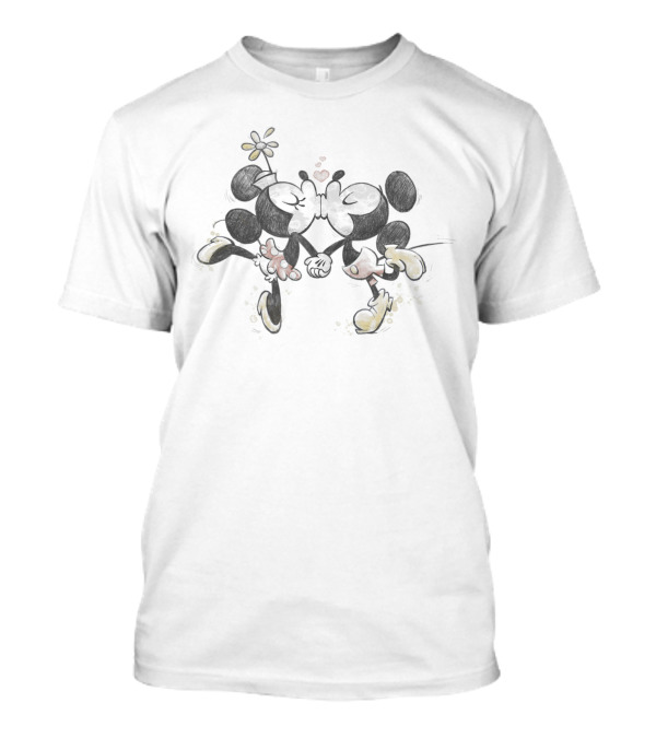 Disney Valentines Mickey Minnie Romantic Kissing Hearts Bow Hat T-Shirt
