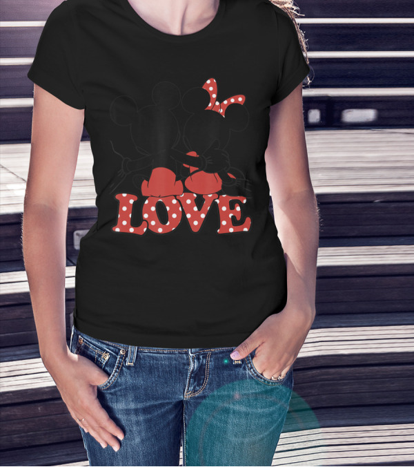 Valentines Disney Mickey Minnie Love Hug Polka Dot T-Shirt