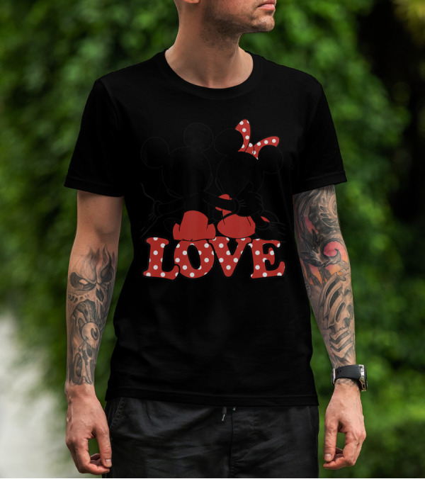 Valentines Disney Mickey Minnie Love Hug Polka Dot T-Shirt
