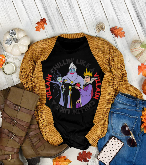 Chillin' Like A Villain Disney Villain Trio Ursula Maleficent And Queen Grimhilde T-Shirt