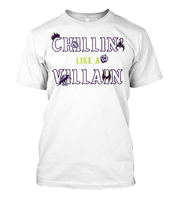 Disney Villains Chillin Like A Villain Crown Shell Flame Skull Raven Bat T-Shirt