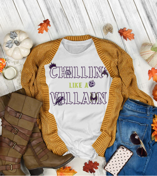 Disney Villains Chillin Like A Villain Crown Shell Flame Skull Raven Bat T-Shirt