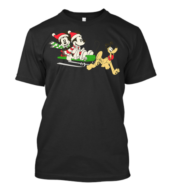 Disney Vintage Mickey Minnie Pluto Holiday Sleigh Ride T-Shirt