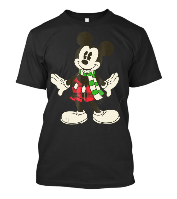 Disney Vintage Mickey Mouse Holiday Plaid Scarf 8J T-Shirt