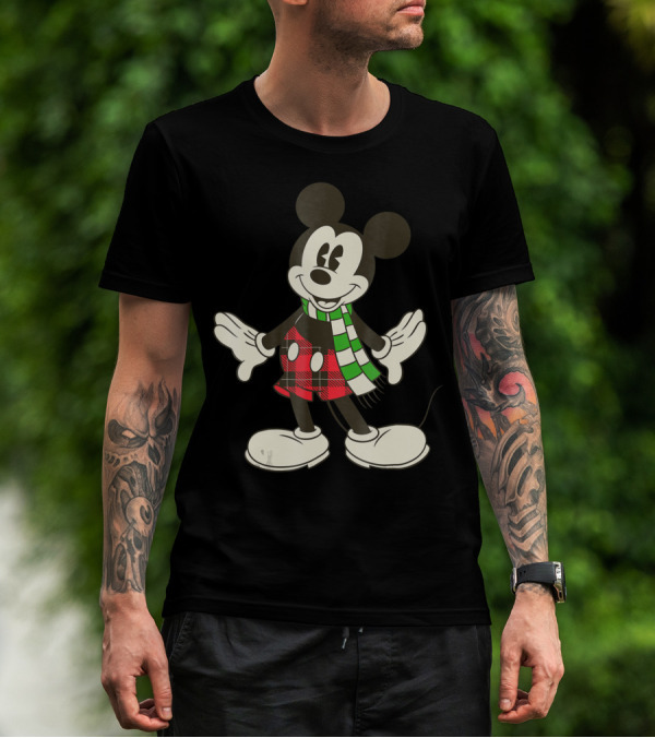 Disney Vintage Mickey Mouse Holiday Plaid Scarf 8J T-Shirt