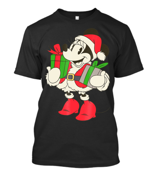 Disney Vintage Santa Minnie Mouse Holding Presents Holiday T-Shirt