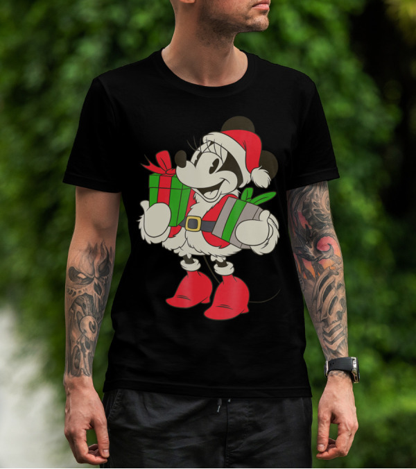 Disney Vintage Santa Minnie Mouse Holding Presents Holiday T-Shirt