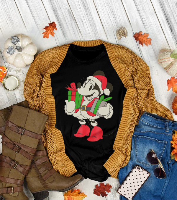 Disney Vintage Santa Minnie Mouse Holding Presents Holiday T-Shirt