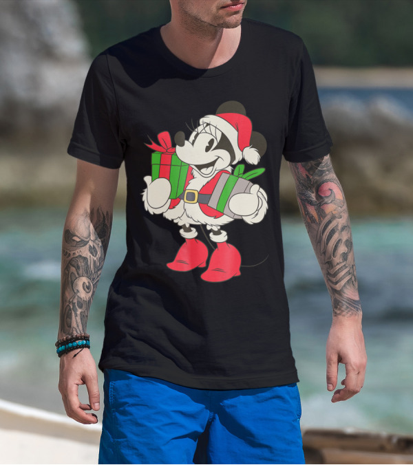 Disney Vintage Santa Minnie Mouse Holding Presents Holiday T-Shirt
