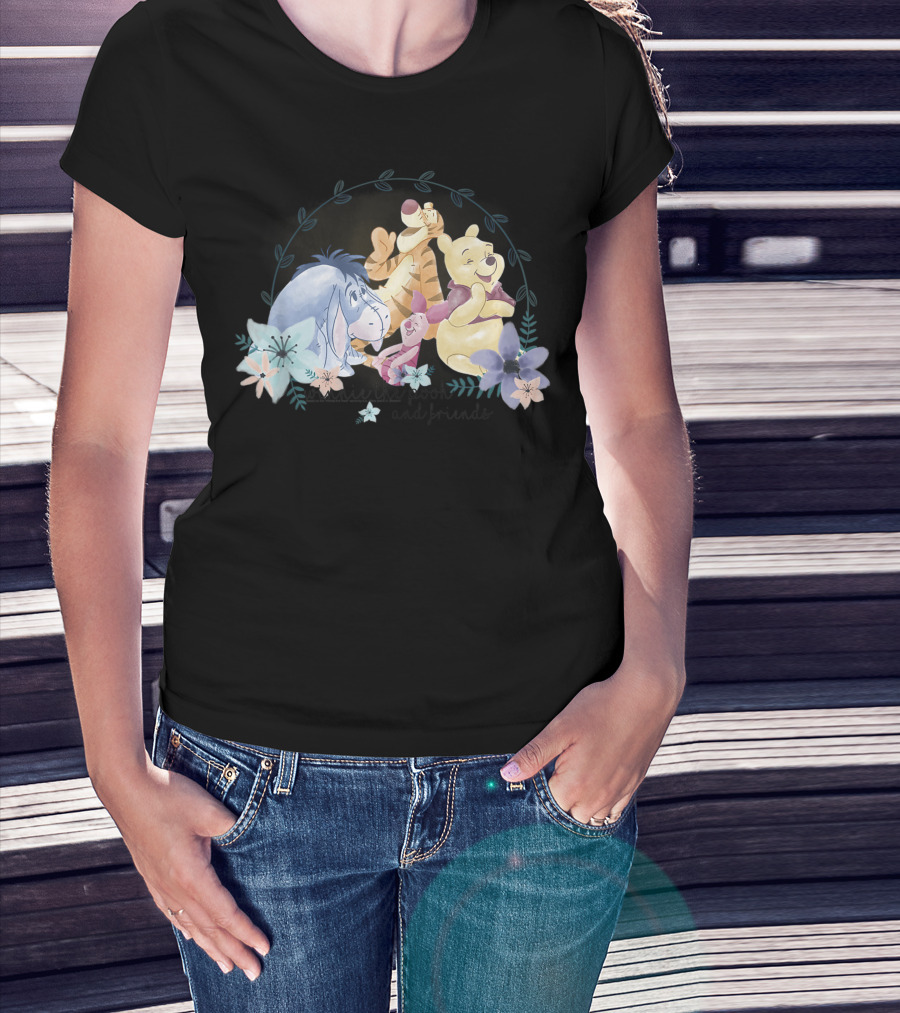 Disney Winnie The Pooh Eeyore Tigger Piglet Floral T-Shirt