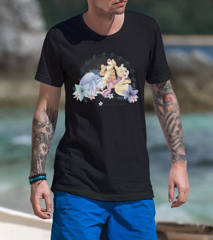 Disney Winnie The Pooh Eeyore Tigger Piglet Floral T-Shirt