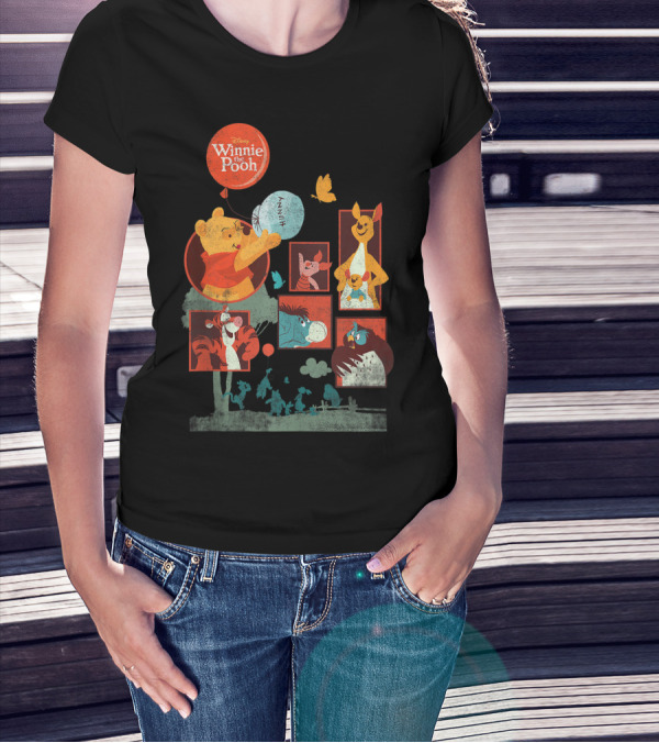 Disney Winnie The Pooh Tigger Eeyore Piglet Roo Kanga Balloon Panels T-Shirt