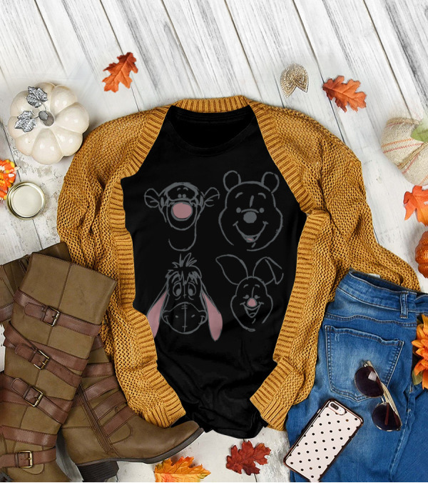 Disney Winnie The Pooh Tigger Eeyore Piglet Friends Sketch T-Shirt
