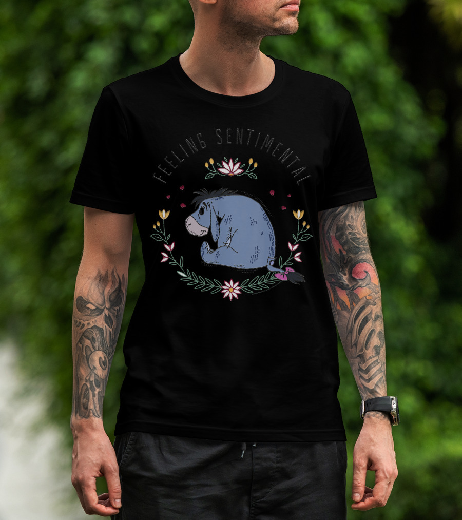 Disney Winnie The Pooh Eeyore Feeling Sentimental Surrounded By Flowers And Hearts T-Shirt
