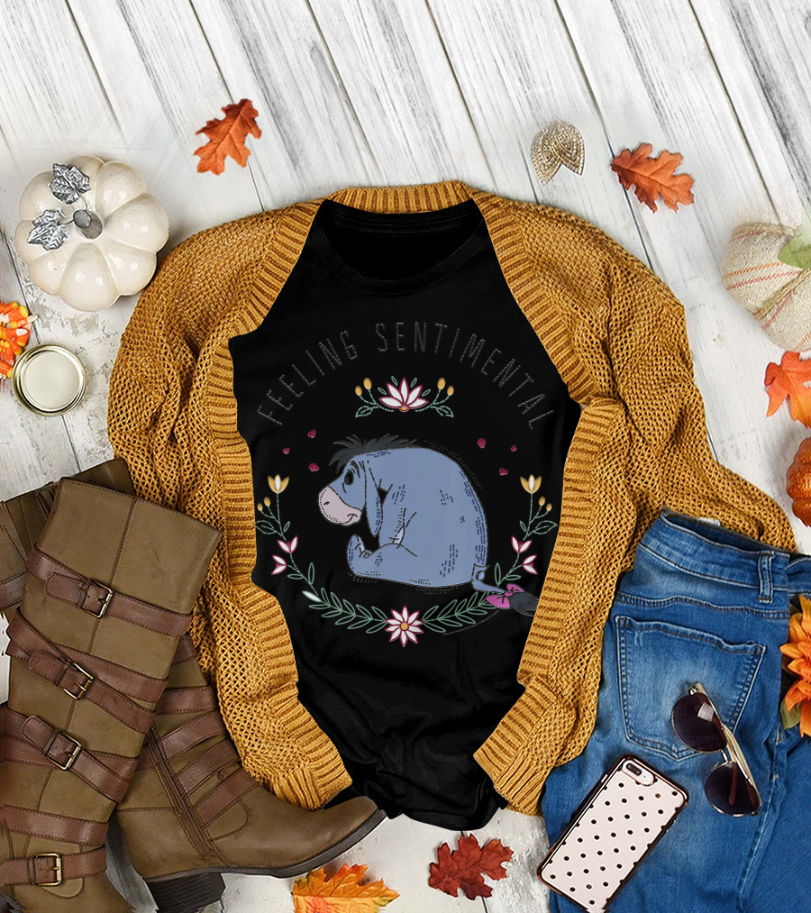 Disney Winnie The Pooh Eeyore Feeling Sentimental Surrounded By Flowers And Hearts T-Shirt