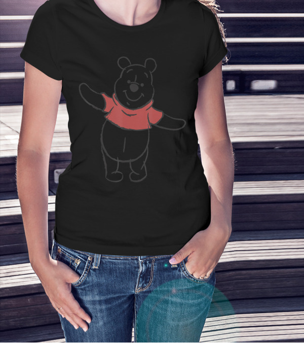 Disney Winnie The Pooh Outline Sketch In Red T-Shirt