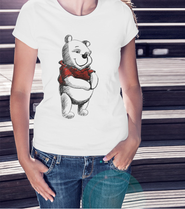 Disney Winnie The Pooh Sketch Black And Red T-Shirt