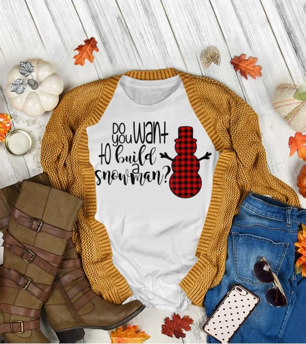 Do You Want To Build A Snowman Cute Buffalo Plaid Snowman T-Shirt