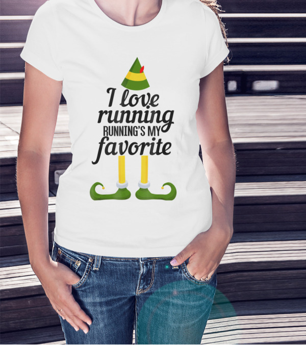 I Love Running Running's My Favorite Elf Shoes And Hat T-Shirt
