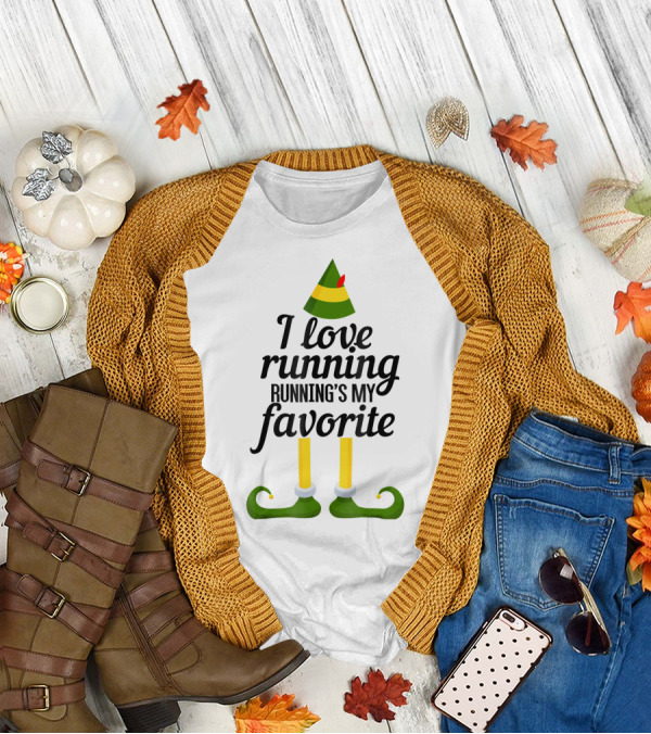 I Love Running Running's My Favorite Elf Shoes And Hat T-Shirt
