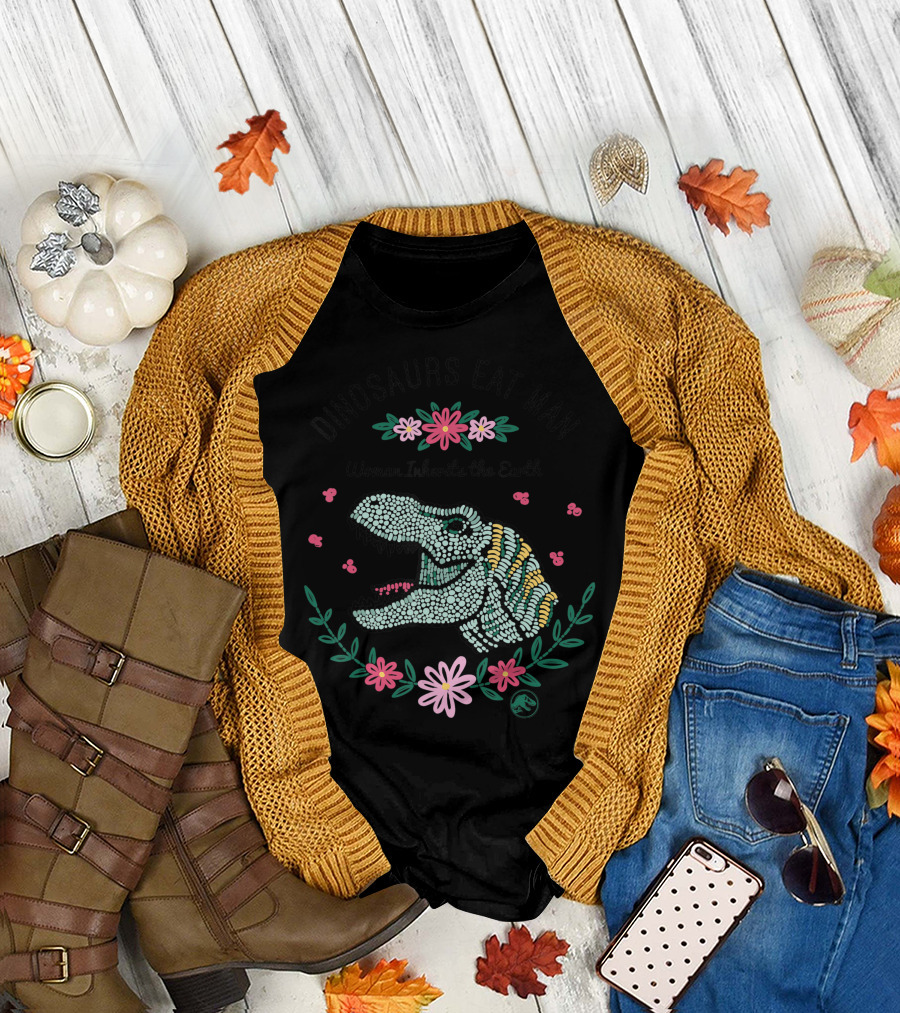 Dinosaurs Eat Man Woman Inherits The Earth Floral Dinosaur T-Shirt
