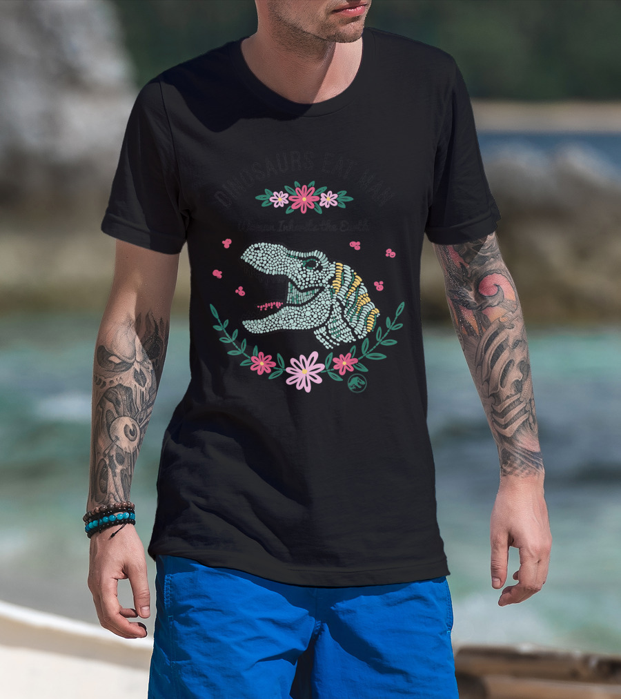 Dinosaurs Eat Man Woman Inherits The Earth Floral Dinosaur T-Shirt