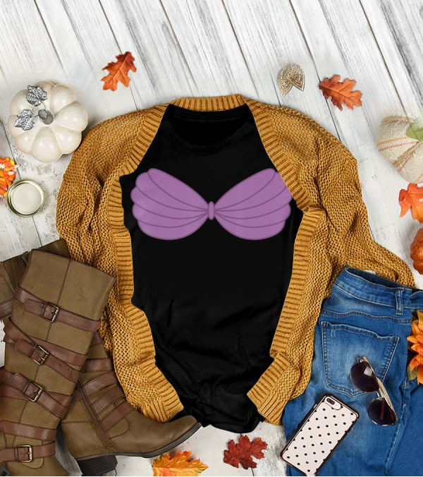 Mermaid Purple Seashell Bra Cartoon T-Shirt